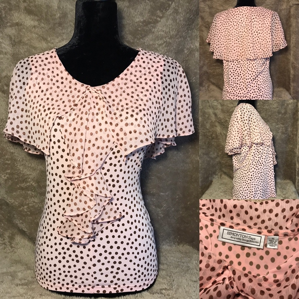 SIMONTONSays polka dot and ruffle blouse
